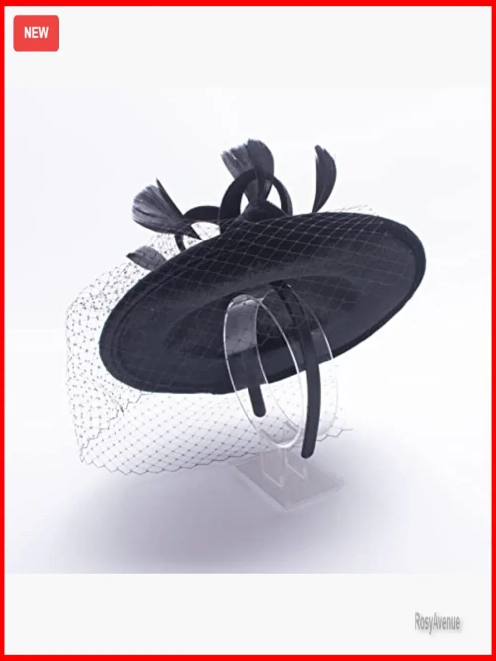 Velvet Fascinator Headpiece with Veil Netting and Feathers for Weddings